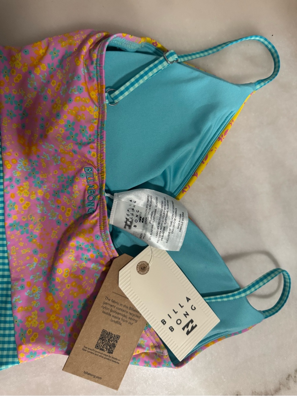 Billabong Gingham & Floral one-Piece Swimsuit - Turquoise, Pink & Yellow - Picture 3 of 4